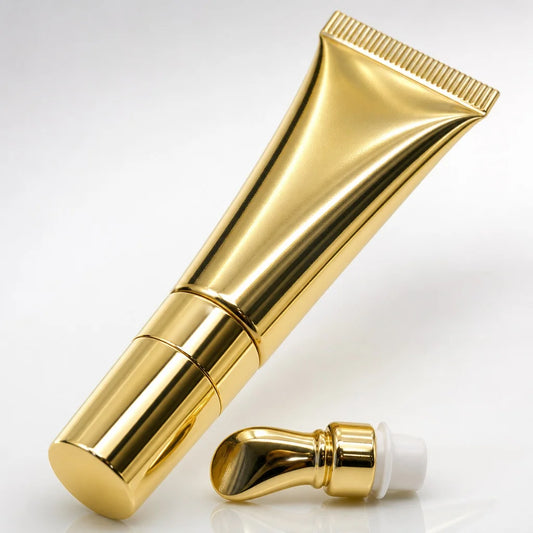 Wholesale Lip Gloss Gold Metal Applicator Squeeze Tube  Lip Gloss Moisturizing Customize logo Lip Gloss Lip Balm Lip Stain
