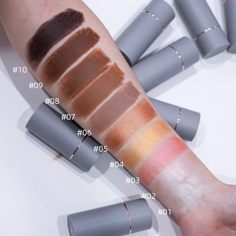 Wholesale Private Label 10 Colors Vegan Highlighter Stick Counter Stick High Pigment Face Makeup Highlighter Counter Foundation
