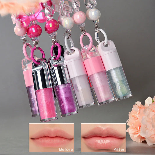 Wholesale Private Label Lipgloss with Keychain Lip Glow Oil Moisturizing Natural Lip Oil Tinted PH Color Changing