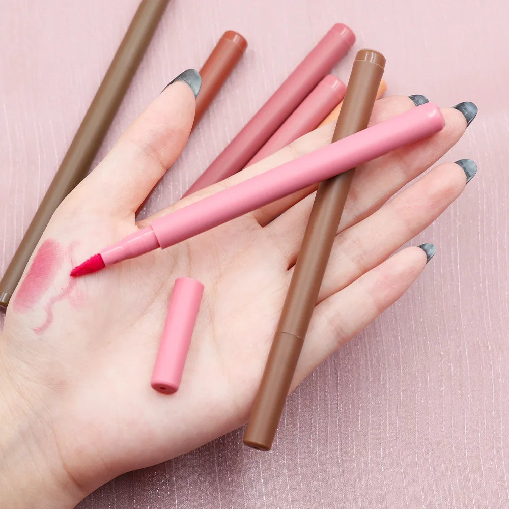 Wholesale Private Label  No Logo Liquid Lip Makeup Pen 8 Colors Lip Stain Vegan Velvet Liquid Lip Liner Pencil