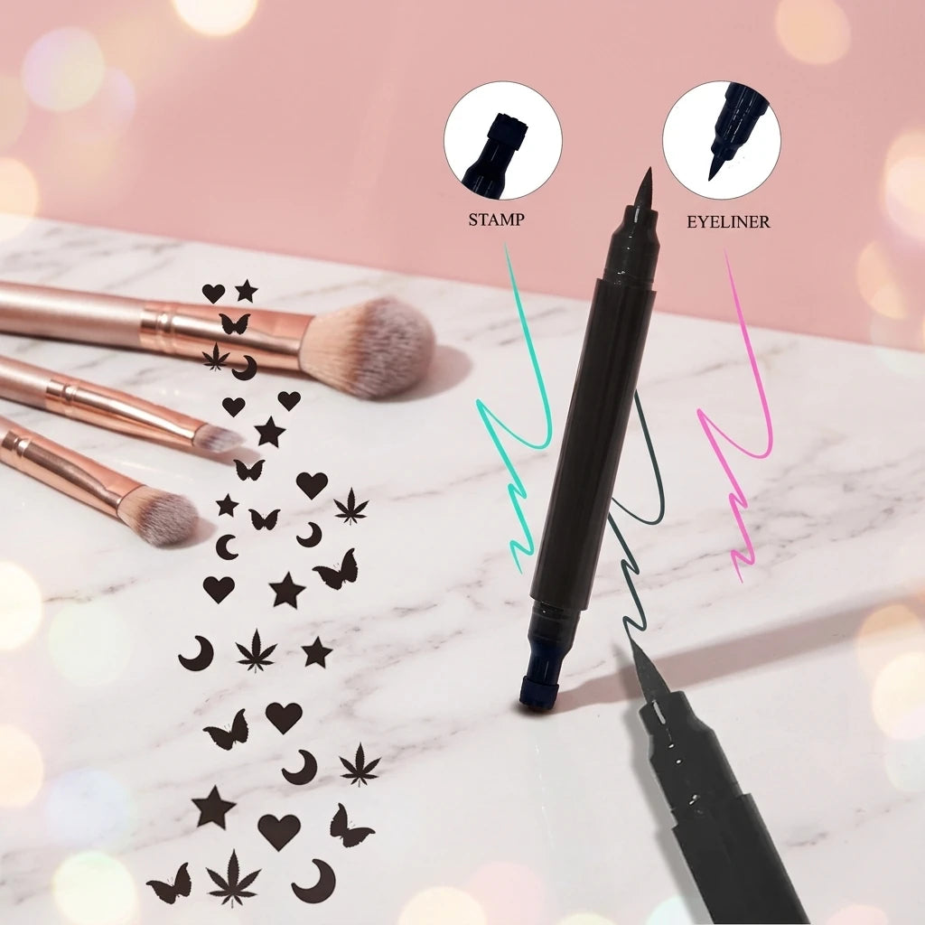 Wholesale Waterproof Vegan 2 in 1 Eyeliner Stamp Pencil 18 Colors Private Label Fast Dry Winged Stamp Eyeliner