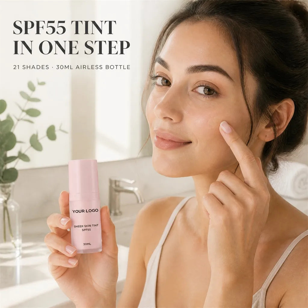 Women's Full Coverage SPF55 Foundation Cream Makeup Matte Waterproof Long Lasting Smooth Hydrating Liquid Sunscreen BB Cream