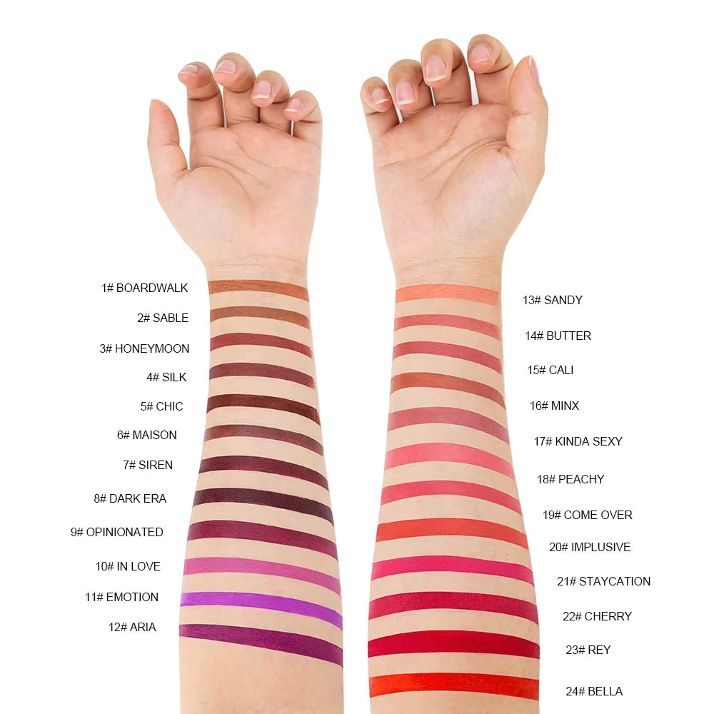 professional cosmetics beauty 24 colors black tube lipstick non-sticky matte finish lipstick