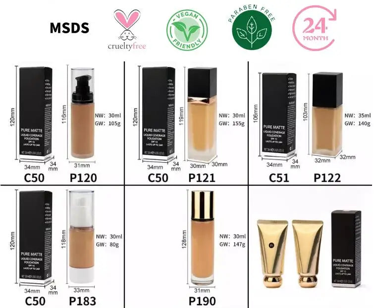 [ Your Private Label ] Liquid Full Coverage Long Lasting High Quality Foundation Choose Your Own Tube Matte Waterproof Makeup Foundation